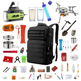 Fluchttasche Fluchtrucksack für 1 Person - Komplettset für Notfälle & Katastrophen - Gefüllt mit Survival Kit, Erste Hilfe Set, Nahrung, Wasserfilter, Gas-Kocher und Überlebensausrüstung - 1
