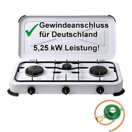Gaskocher Campingkocher 3-flammig Gasherd 50 mbar mit Gasschlauch 100 cm und Gasregler 50 mbar - 1