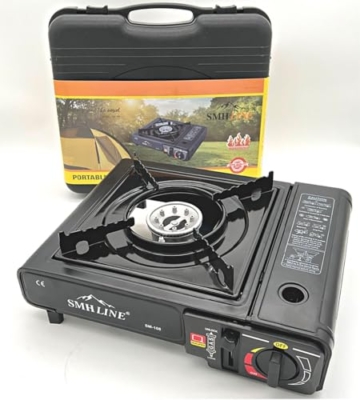 Gaskocher Campingkocher set inkl. 8 Butan Gas Kartuschen 227g Campingkocher 1- flammig max. Leistung 2,2 KW Camping Herd Outdoor Tischgrill Piezozündung Tragekoffer - 2