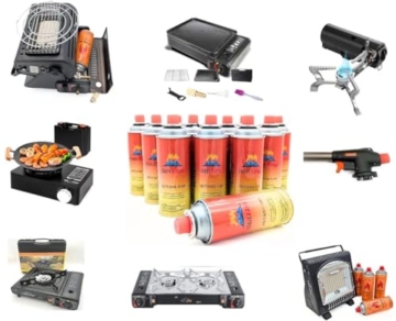 Gaskocher Campingkocher set inkl. 8 Butan Gas Kartuschen 227g Campingkocher 1- flammig max. Leistung 2,2 KW Camping Herd Outdoor Tischgrill Piezozündung Tragekoffer - 4