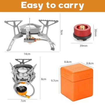 Herbst Campingkocher 3500W mit Piezozündung Faltbar Klein Camping Kocher Winddicht Gaskocher Camping Gas Stove mit Adapter Gas Gasherd für Outdoor Picknick Trekking Wandern Hiking (Silber) - 2
