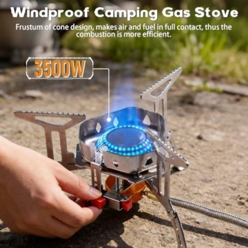 Herbst Campingkocher 3500W mit Piezozündung Faltbar Klein Camping Kocher Winddicht Gaskocher Camping Gas Stove mit Adapter Gas Gasherd für Outdoor Picknick Trekking Wandern Hiking (Silber) - 4