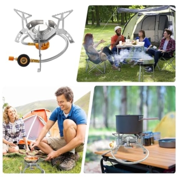 Herbst Campingkocher 3500W mit Piezozündung Faltbar Klein Camping Kocher Winddicht Gaskocher Camping Gas Stove mit Adapter Gas Gasherd für Outdoor Picknick Trekking Wandern Hiking (Silber) - 7