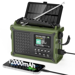 Kurbelradio DAB/DAB+/UKW mit 12000mAh Akku, Notfallradio mit 8500mm² Solarpanel, Handkurbel Blackout Notfallausrüstung, Digital Radio mit Bluetooth 5.0, Taschenlampe & Leselicht für Outdoor, Camping - 1