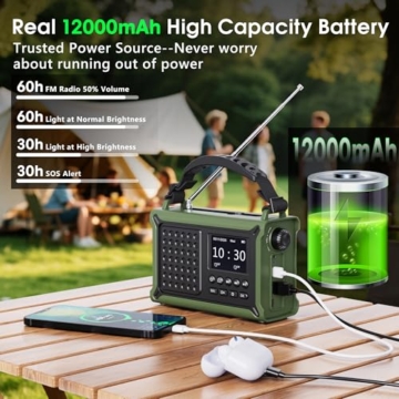 Kurbelradio DAB/DAB+/UKW mit 12000mAh Akku, Notfallradio mit 8500mm² Solarpanel, Handkurbel Blackout Notfallausrüstung, Digital Radio mit Bluetooth 5.0, Taschenlampe & Leselicht für Outdoor, Camping - 6
