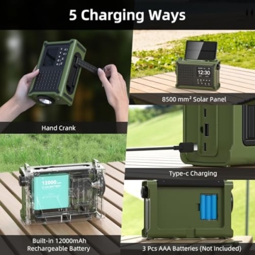 Kurbelradio DAB/DAB+/UKW mit 12000mAh Akku, Notfallradio mit 8500mm² Solarpanel, Handkurbel Blackout Notfallausrüstung, Digital Radio mit Bluetooth 5.0, Taschenlampe & Leselicht für Outdoor, Camping - 8