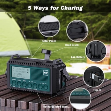 Kurbelradio DAB+/DAB/UKW mit 5000mAh Akku Wiederaufladbare, Notfallradio mit Taschenlampe & Leselicht, Tragbare Camping Radio mit USB Handyladefunktion FM Dynamo, SOS-Alarm für Wandern, Outdoor - 2
