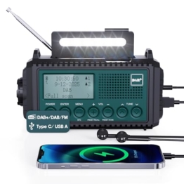 Kurbelradio DAB+/DAB/UKW mit 5000mAh Akku Wiederaufladbare, Notfallradio mit Taschenlampe & Leselicht, Tragbare Camping Radio mit USB Handyladefunktion FM Dynamo, SOS-Alarm für Wandern, Outdoor - 1