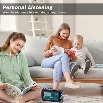 Kurbelradio DAB+/DAB/UKW mit 5000mAh Akku Wiederaufladbare, Notfallradio mit Taschenlampe & Leselicht, Tragbare Camping Radio mit USB Handyladefunktion FM Dynamo, SOS-Alarm für Wandern, Outdoor - 6