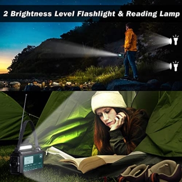 Kurbelradio DAB+/DAB/UKW mit 5000mAh Akku Wiederaufladbare, Notfallradio mit Taschenlampe & Leselicht, Tragbare Camping Radio mit USB Handyladefunktion FM Dynamo, SOS-Alarm für Wandern, Outdoor - 8
