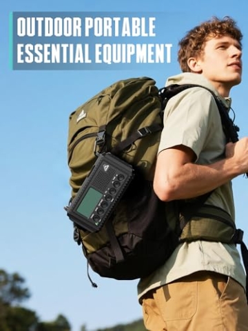 Kurbelradio mit Solar & 12000mAh Powerbank | AM/FM/SW Notfallradio, USB-C Handyladung, SOS-Alarm, Taschenlampe & Leselampe | Radio mit Weltempfänger | Wasserdicht, Tragbar für Camping, Outdoor,Schwarz - 5