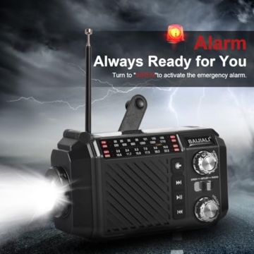 Kurbelradio Notfallradio mit 2600mAh Powerbank, Solar & USB-C Ladung, AM/FM/SW Weltempfänger, LED-Taschenlampe & SOS-Alarm für Notfall-Kits (Schwarz) - 5