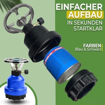 Magnum® Campingkocher inkl. 4 Gaskartuschen [Testnote: Sehr gut] Gaskocher schwarz - Camping Gaskocher stufenlos regulierbar - Gaskocher Camping (4 Kartuschen) - 3