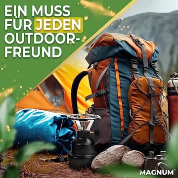 Magnum® Campingkocher inkl. 4 Gaskartuschen [Testnote: Sehr gut] Gaskocher schwarz - Camping Gaskocher stufenlos regulierbar - Gaskocher Camping (4 Kartuschen) - 4