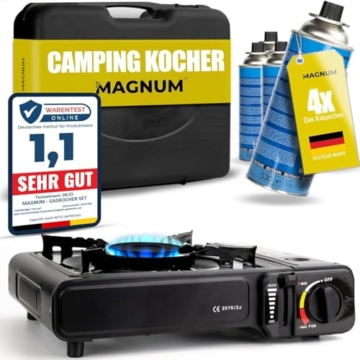 MAGNUM® Gaskocher inkl. 4x Gaskartuschen - Campingkocher mit Gaskartuschen – Gaskocher Camping - 1