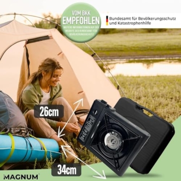 MAGNUM® Gaskocher inkl. 8 Kartuschen - Campingkocher mit Piezozündung - Camping Gaskocher stufenlos regulierbar - Gaskocher Camping 1-Flammig - 2