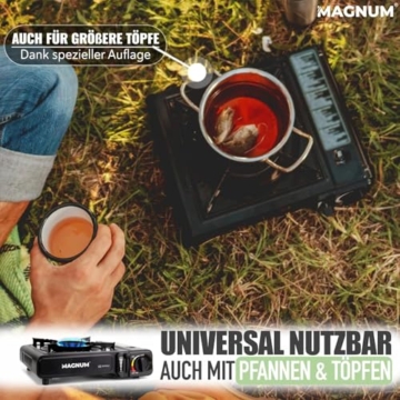 MAGNUM® Gaskocher inkl. 8 Kartuschen - Campingkocher mit Piezozündung - Camping Gaskocher stufenlos regulierbar - Gaskocher Camping 1-Flammig - 6
