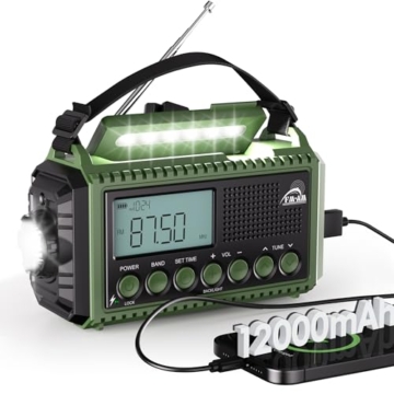 Mesqool Kurbelradio mit 12000mAh Powerbank, AM/FM/SW Notfallradio mit Weltempfänger, Taschenlampe & Leselicht, Tragbare Camping Radio Typ C Anschluss, SOS-Alarm Dynamo Radio für Wandern, Outdoor - 1