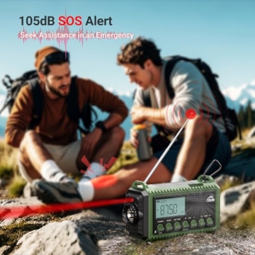 Mesqool Kurbelradio mit 12000mAh Powerbank, AM/FM/SW Notfallradio mit Weltempfänger, Taschenlampe & Leselicht, Tragbare Camping Radio Typ C Anschluss, SOS-Alarm Dynamo Radio für Wandern, Outdoor - 5