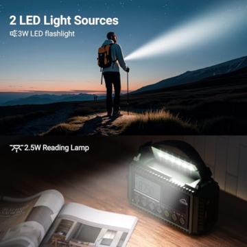 Mesqool Kurbelradio mit 12000mAh Powerbank, AM/FM/SW Notfallradio mit Weltempfänger, Taschenlampe & Leselicht, Tragbare Camping Radio Typ C Anschluss, SOS-Alarm Dynamo Radio für Wandern, Outdoor - 6