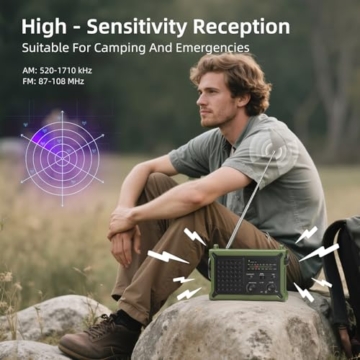 Mesqool Kurbelradio, Solar Notfallradio mit AM/FM Empfang, 12000mAh Wiederaufladbare Powerbank, IPX6, SOS Alarm, USB/Type-C Handyladung, Tragbare Radio mit Tragegurt für Notfall, Stromausfall - 2