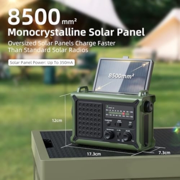Mesqool Kurbelradio, Solar Notfallradio mit AM/FM Empfang, 12000mAh Wiederaufladbare Powerbank, IPX6, SOS Alarm, USB/Type-C Handyladung, Tragbare Radio mit Tragegurt für Notfall, Stromausfall - 3