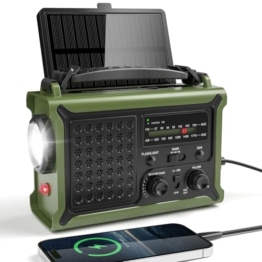 Mesqool Kurbelradio, Solar Notfallradio mit AM/FM Empfang, 12000mAh Wiederaufladbare Powerbank, IPX6, SOS Alarm, USB/Type-C Handyladung, Tragbare Radio mit Tragegurt für Notfall, Stromausfall - 1