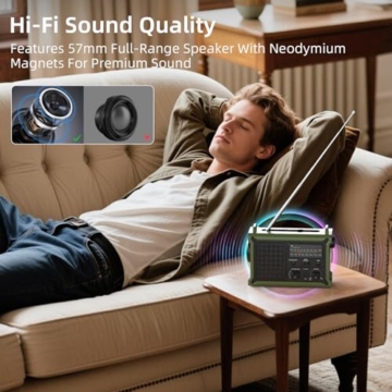 Mesqool Kurbelradio, Solar Notfallradio mit AM/FM Empfang, 12000mAh Wiederaufladbare Powerbank, IPX6, SOS Alarm, USB/Type-C Handyladung, Tragbare Radio mit Tragegurt für Notfall, Stromausfall - 5