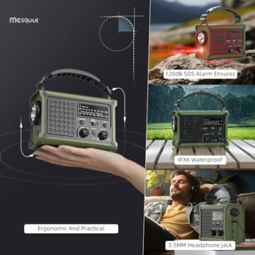 Mesqool Kurbelradio, Solar Notfallradio mit AM/FM Empfang, 12000mAh Wiederaufladbare Powerbank, IPX6, SOS Alarm, USB/Type-C Handyladung, Tragbare Radio mit Tragegurt für Notfall, Stromausfall - 8