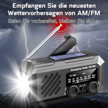 MILFECH Notfall Radio, 2000mAh AM/FM Solar Radio Kurbelradio, mit LED-Taschenlampe, SOS-Alarm, Dynamo Wetter Notfallradio Klein Taschenradio Für Outdoor Camping & Krisenvorsorge (Schwarz) - 2