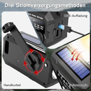 MILFECH Notfall Radio, 2000mAh AM/FM Solar Radio Kurbelradio, mit LED-Taschenlampe, SOS-Alarm, Dynamo Wetter Notfallradio Klein Taschenradio Für Outdoor Camping & Krisenvorsorge (Schwarz) - 4