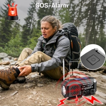 MILFECH Notfall Radio, 2000mAh AM/FM Solar Radio Kurbelradio, mit LED-Taschenlampe, SOS-Alarm, Dynamo Wetter Notfallradio Klein Taschenradio Für Outdoor Camping & Krisenvorsorge (Schwarz) - 7