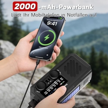 MILFECH Notfall Radio, 2000mAh AM/FM Solar Radio Kurbelradio, mit LED-Taschenlampe, SOS-Alarm, Dynamo Wetter Notfallradio Klein Taschenradio Für Outdoor Camping & Krisenvorsorge (Schwarz) - 8