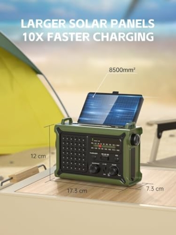 MINORZ 12000mAh Kurbelradio, Tragbares Notfallradio mit Große Solarplane, HiFi Klangqualit, AM/FM, SOS, Taschenlampe & Leselampe, IPX6 Wasserdicht, Ideal für Outdoor Camping Notfall - 3