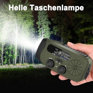 Notfall Kurbel Radio, 2000mAh/7400mWh Akku Kurbelradio Solar Batterie Power Bank USB AM/FM Radio mit SOS-Alarm Taschenlampe, 3-Wege-Laden Notfallradio, Innen Außen Camping Klein Taschenradio - 5