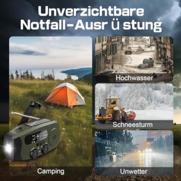 Notfall Kurbel Radio, 2000mAh/7400mWh Akku Kurbelradio Solar Batterie Power Bank USB AM/FM Radio mit SOS-Alarm Taschenlampe, 3-Wege-Laden Notfallradio, Innen Außen Camping Klein Taschenradio - 7