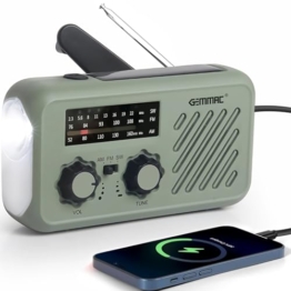 Notfall Radio, 3-Wege-Laden Emergency Radios, 2000mAh Akku Kurbelradio Solar Ladegerät Power Bank USB AM/FM-Radio mit SOS-Alarm Kopfhöreranschluss Taschenlampe, Innen Außen Camping Klein Taschenradio - 1