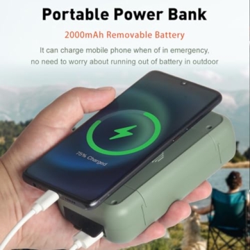 Notfall Radio, 3-Wege-Laden Emergency Radios, 2000mAh Akku Kurbelradio Solar Ladegerät Power Bank USB AM/FM-Radio mit SOS-Alarm Kopfhöreranschluss Taschenlampe, Innen Außen Camping Klein Taschenradio - 4