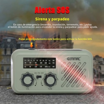 Notfall Radio, 3-Wege-Laden Emergency Radios, 2000mAh Akku Kurbelradio Solar Ladegerät Power Bank USB AM/FM-Radio mit SOS-Alarm Kopfhöreranschluss Taschenlampe, Innen Außen Camping Klein Taschenradio - 6