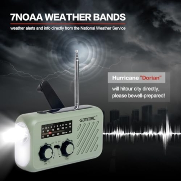 Notfall Radio, 3-Wege-Laden Emergency Radios, 2000mAh Akku Kurbelradio Solar Ladegerät Power Bank USB AM/FM-Radio mit SOS-Alarm Kopfhöreranschluss Taschenlampe, Innen Außen Camping Klein Taschenradio - 7