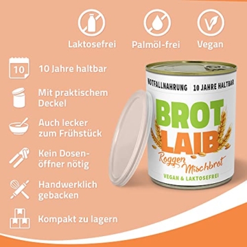 ration1 Dosenbrot Roggen-Mischbrot 8 x 350g, abgepacktes Brot in der Dose 10 Jahre haltbar, vegan & laktosefrei, einfach öffnen & genießen, ideal als Camping Essen, für Festival, Outdoor, Survival Kit - 4