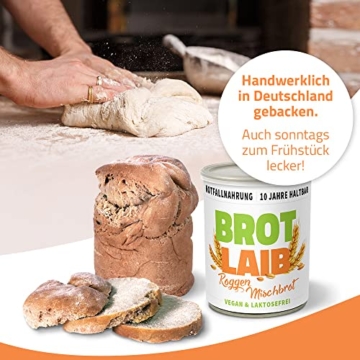ration1 Dosenbrot Roggen-Mischbrot 8 x 350g, abgepacktes Brot in der Dose 10 Jahre haltbar, vegan & laktosefrei, einfach öffnen & genießen, ideal als Camping Essen, für Festival, Outdoor, Survival Kit - 5