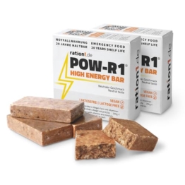 ration1 Energieriegel, lange haltbar, Riegel als Notfallnahrung oder Snack beim Radfahren Wandern Outdoor, vegan & laktosefrei, POW-R1® High Energy Bar 2er Pack enthält 2x 4 einzelne Energy Bars - 1