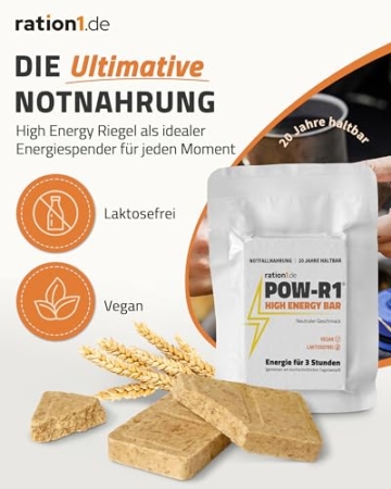 ration1 High Energy Bar, 60g POW-R1® Energieriegel, vegan & laktosefrei, Energie Riegel lange haltbar, Survival Kit & Notfallnahrung, Überlebenspaket Essen, Emergency Food, Trekking Outdoor Snack - 3