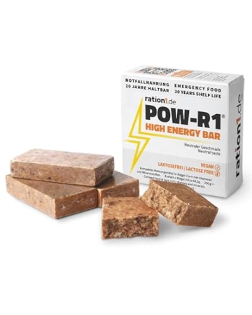 ration1, POW-R1 High Energy Bar, 250g Pack, 4 einzeln verpackte Riegel, Vegan, Laktosefrei, 20 Jahre haltbar, Outdoor Snack, Notnahrung, Energie Booster für Wandern, Radfahren - 1