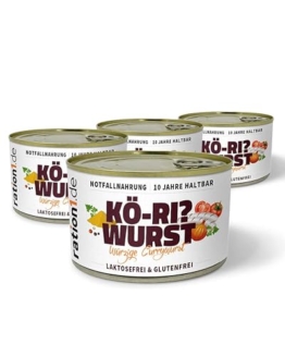 ration1 Würzige Currywurst 4x 400g , Fertiggerichte lange haltbar, leckere Bratwurst in Curry Sauce, laktosefrei & glutenfrei, Outdoor, Trekking Nahrung, Camping, Festival, Survival Notfallnahrung - 1