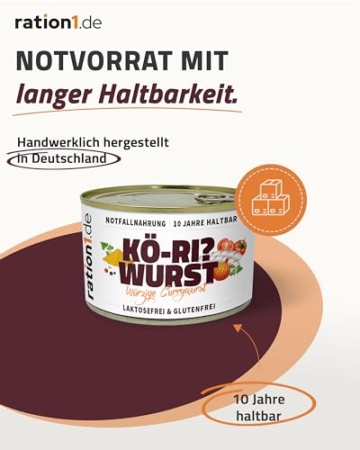 ration1 Würzige Currywurst 4x 400g , Fertiggerichte lange haltbar, leckere Bratwurst in Curry Sauce, laktosefrei & glutenfrei, Outdoor, Trekking Nahrung, Camping, Festival, Survival Notfallnahrung - 7