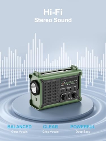 ROCAM Kurbelradio,12000mAh Notfallradio mit 8500mm² Solarpanel & 650mA Kurbel, Tragbar Solar Weltempfänger Radio mit AM/FM Empfang, LED Taschenlampe & Leselicht,USB, SOS für Camping, Notfälle&Blackout - 3