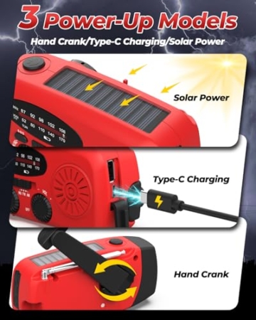 Solar Radio, Esky Kurbelradio AM/FM Wasserdicht Tragbare Radios SOS Alarm Notfallradio mit Power Bank LED Taschenlampe 260g Ultra Tragbares Notfallradio für Notfall Wandern Ourdoor - 2