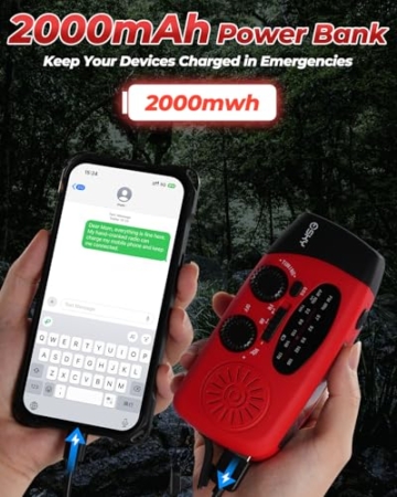 Solar Radio, Esky Kurbelradio AM/FM Wasserdicht Tragbare Radios SOS Alarm Notfallradio mit Power Bank LED Taschenlampe 260g Ultra Tragbares Notfallradio für Notfall Wandern Ourdoor - 3